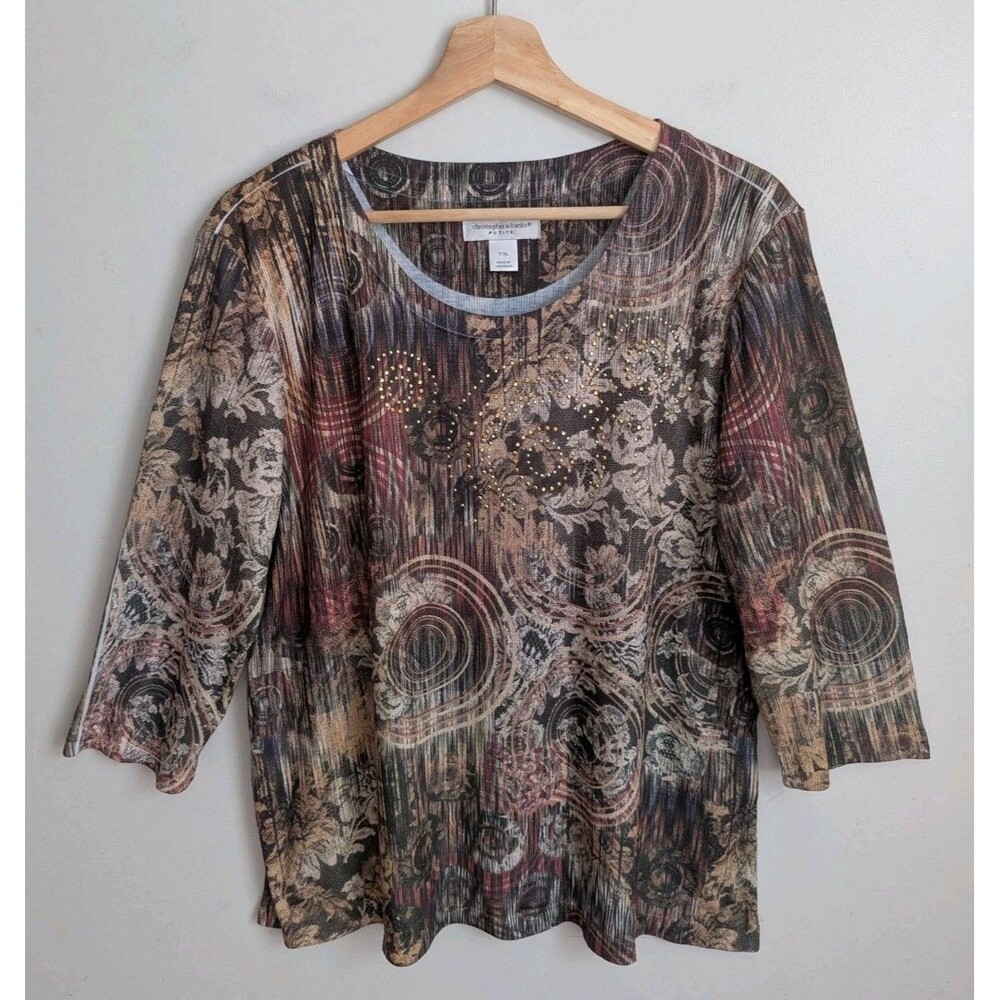 Vintage Y2K Christopher Banks Graphic Print Top PXL Fall Fairy 3/4 Slv All Over